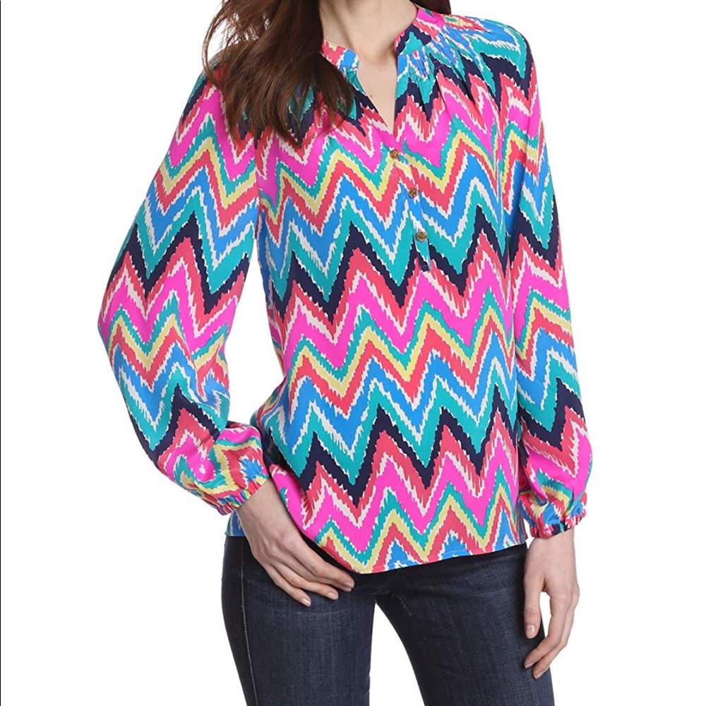 Lilly Pulitzer Elsa Hearts A Flutter Silk Blouse